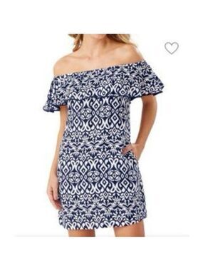 Tommy Bahama Ikat Diamond Off-The-Shoulder Linen Costal Resortwear Dress, XL